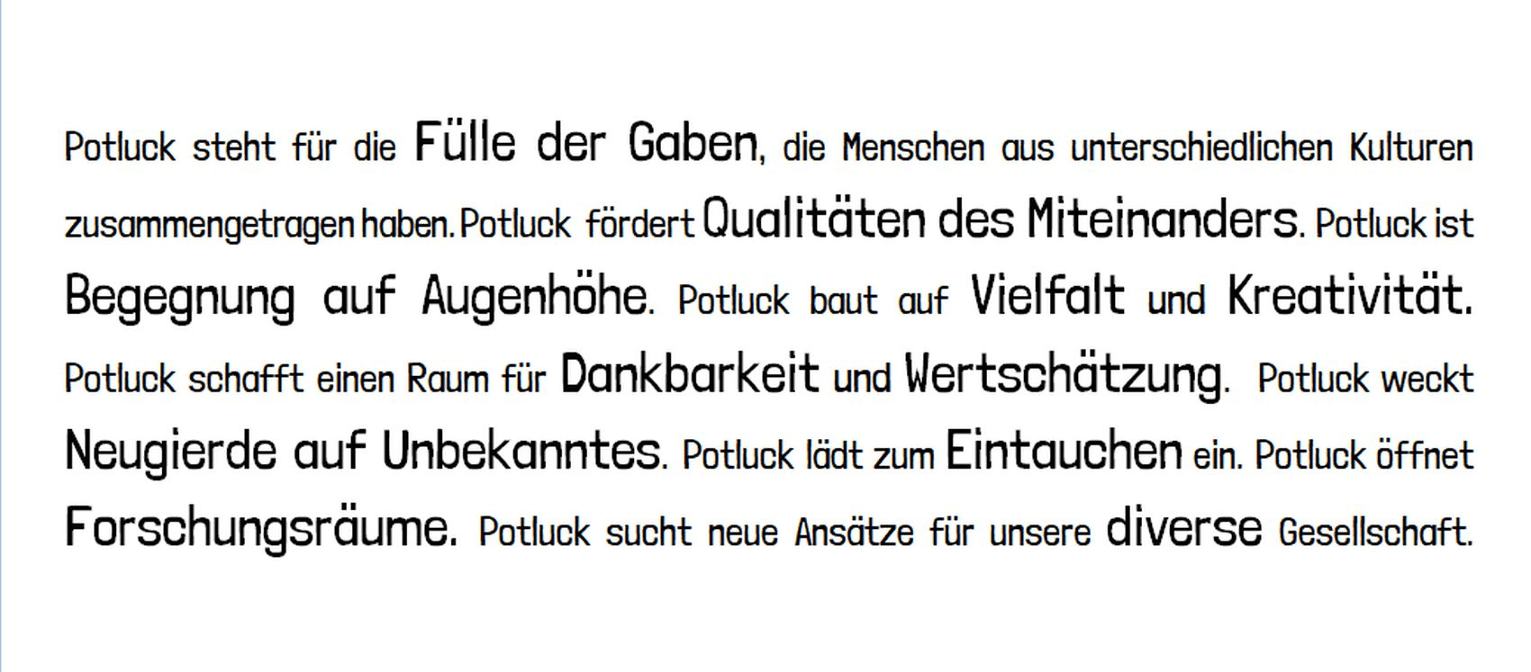 Wortbild für Potluck - Vielfalt und Kreativität in Marburg